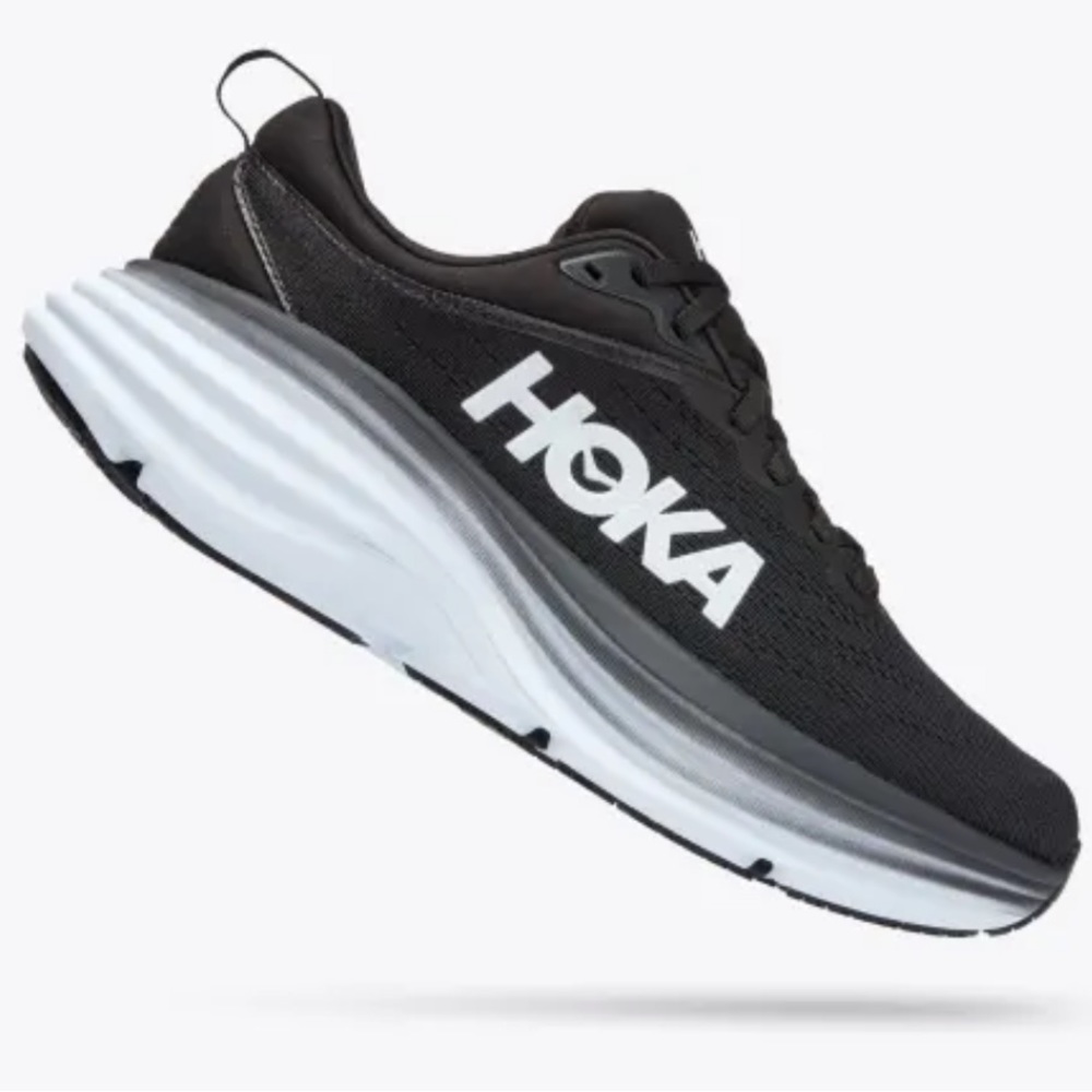 HOKA Bondi 8, Black/White, Sz 7. Excellent condition, NWOT
